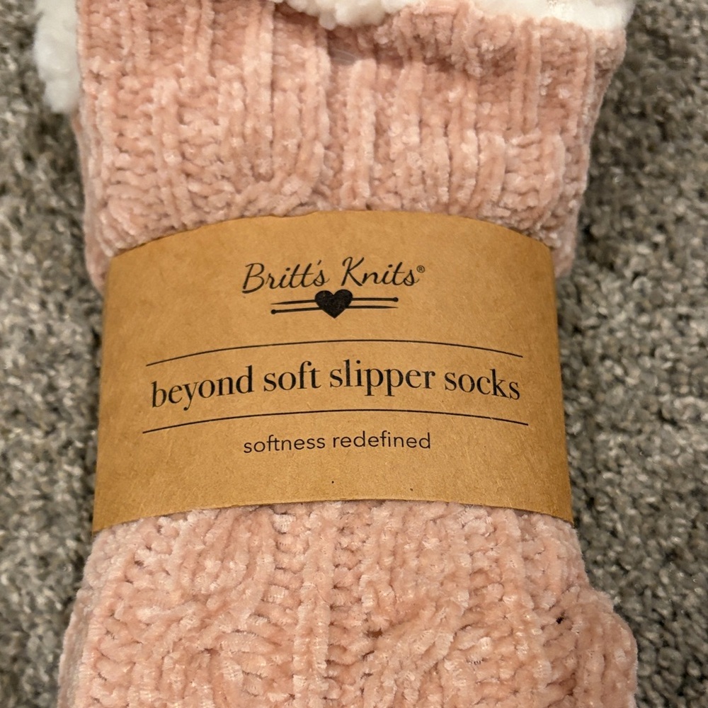 Britt's Knits Pink Slipper Socks